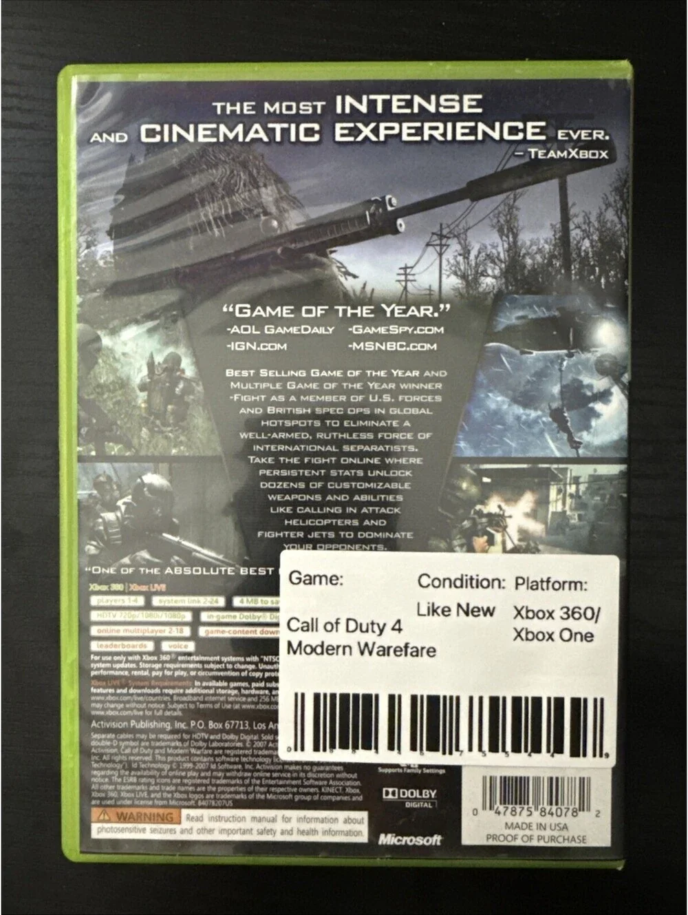 Call of Duty 4: Modern Warfare -- Platinum Hits (Microsoft Xbox 360, 2010)